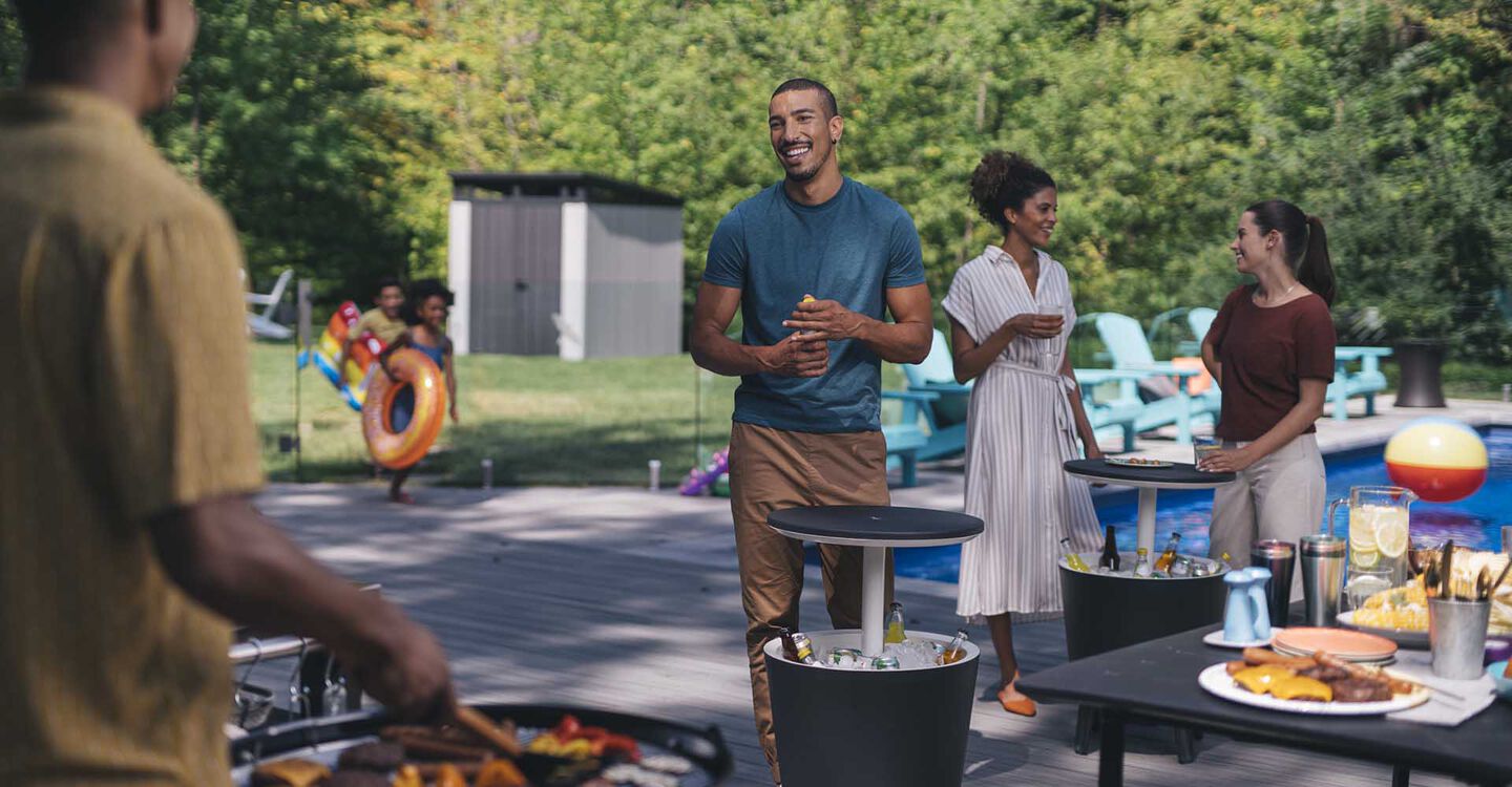 people having a party around the pool