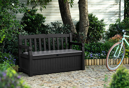 Keter patio wood effect deals garden storage bench box