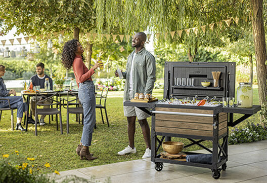 Signature Patio Cooler and Beverage Cart - Ashwood Brown 