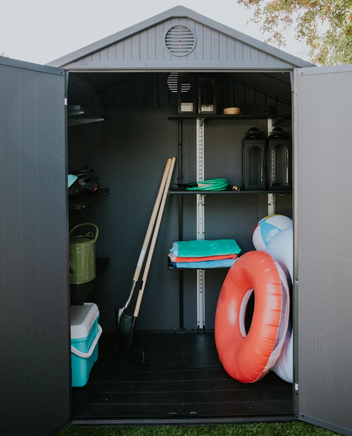 inside view of a shed, with outdoor items